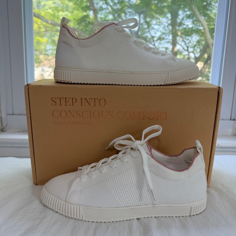 VIVAIA Knit Lace-Up Sneakers White Pink Trim - EU 40 / US 9 - Picture 4 of 9